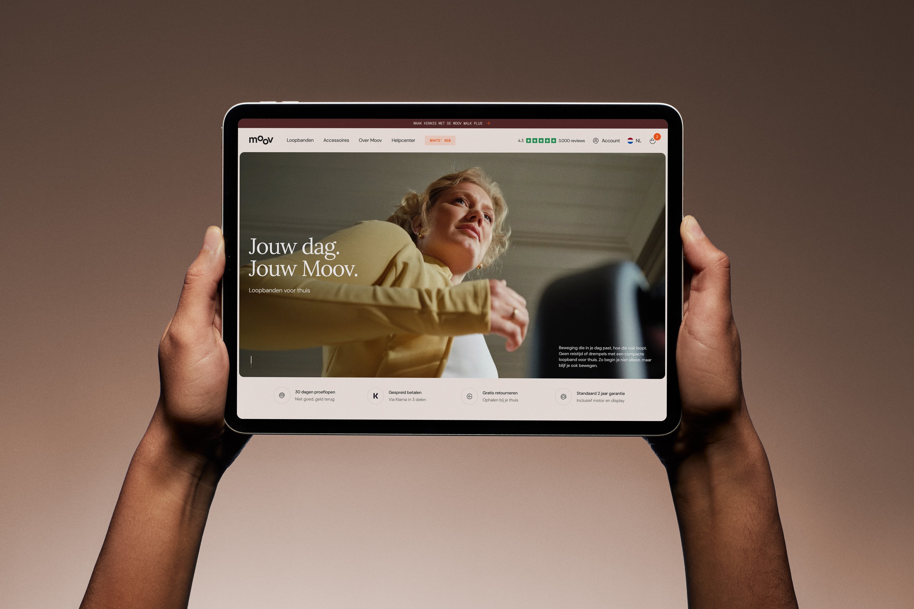 Responsive Moov website redesign displayed on tablet showcasing modern UI and wellness-focused web design.