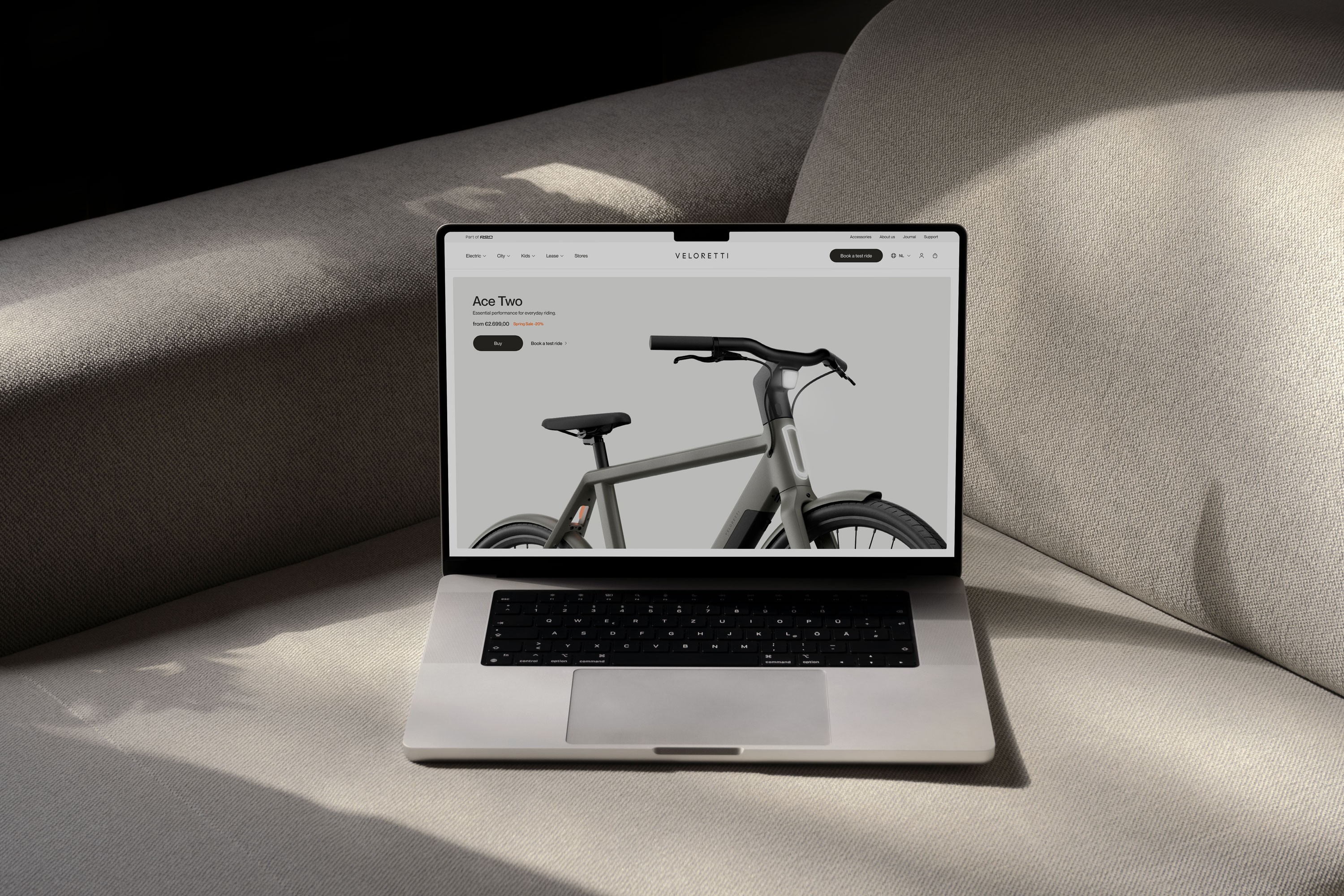 Veloretti website mockup displayed on laptop